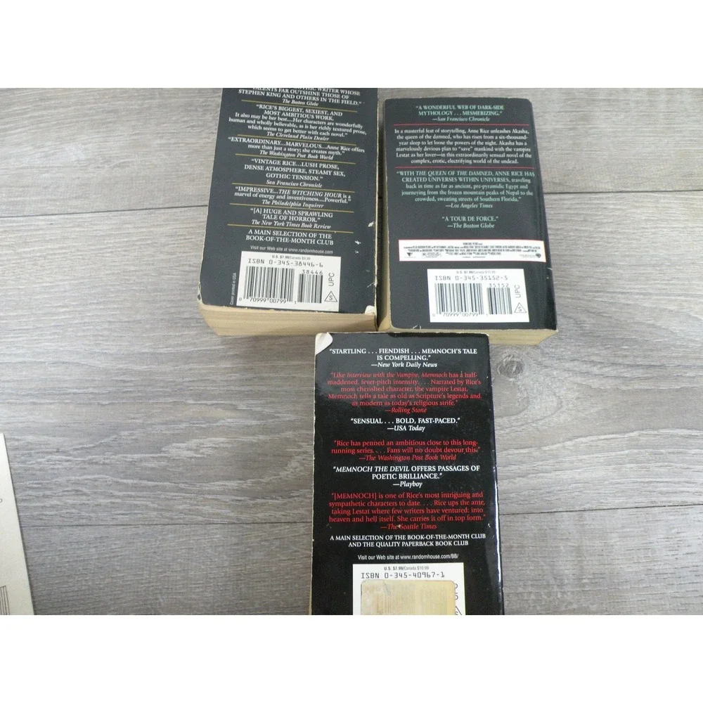 Anne Rice Paperback Lot: The Witching Hour, Queen of the Damned, Memnoch The